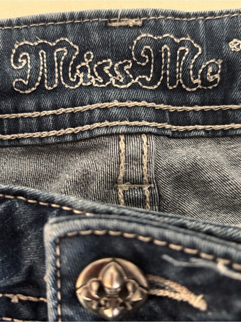 Miss Me Medium-Dark Blue Skinny Jeans with Rhinestone Trim - Picture 6 of 16